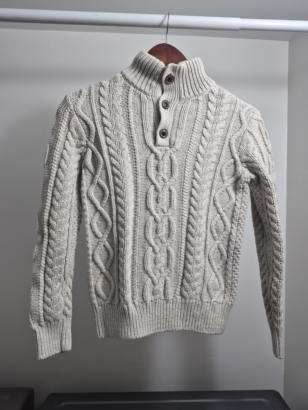 GAP Cream Cable Knit Button Mock Neck Sweater